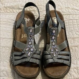 Rieker Silver Sandals with Rhinestone Details